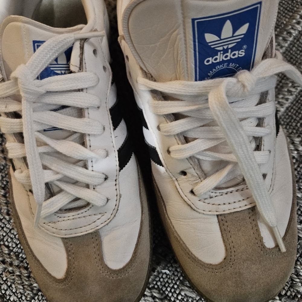 adidas White Black Tan Leather Suede Retro Sneakers